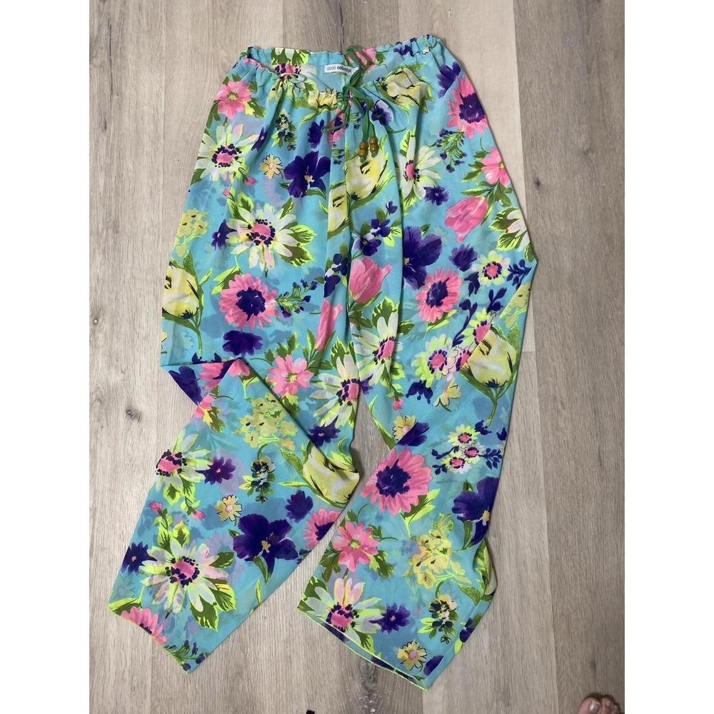 Coco Cabana Women's L Wide-Leg Floral Pants Lightweight Sheer Beach Swim Cover